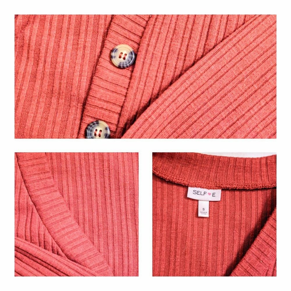 70s Red-Orange Cropped Button Ribbed Cardigan - image 3